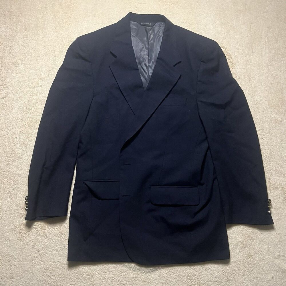 Vintage Burberrys Blazer Jacket Sz 38 Wool Navy Gold Button Double Breasted Peak - Picture 1 of 10